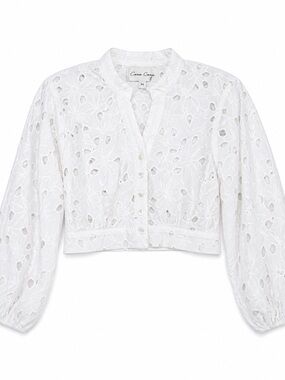 Cara Cara Perrin Eyelet Embroidered Crop Top White Cotton XS